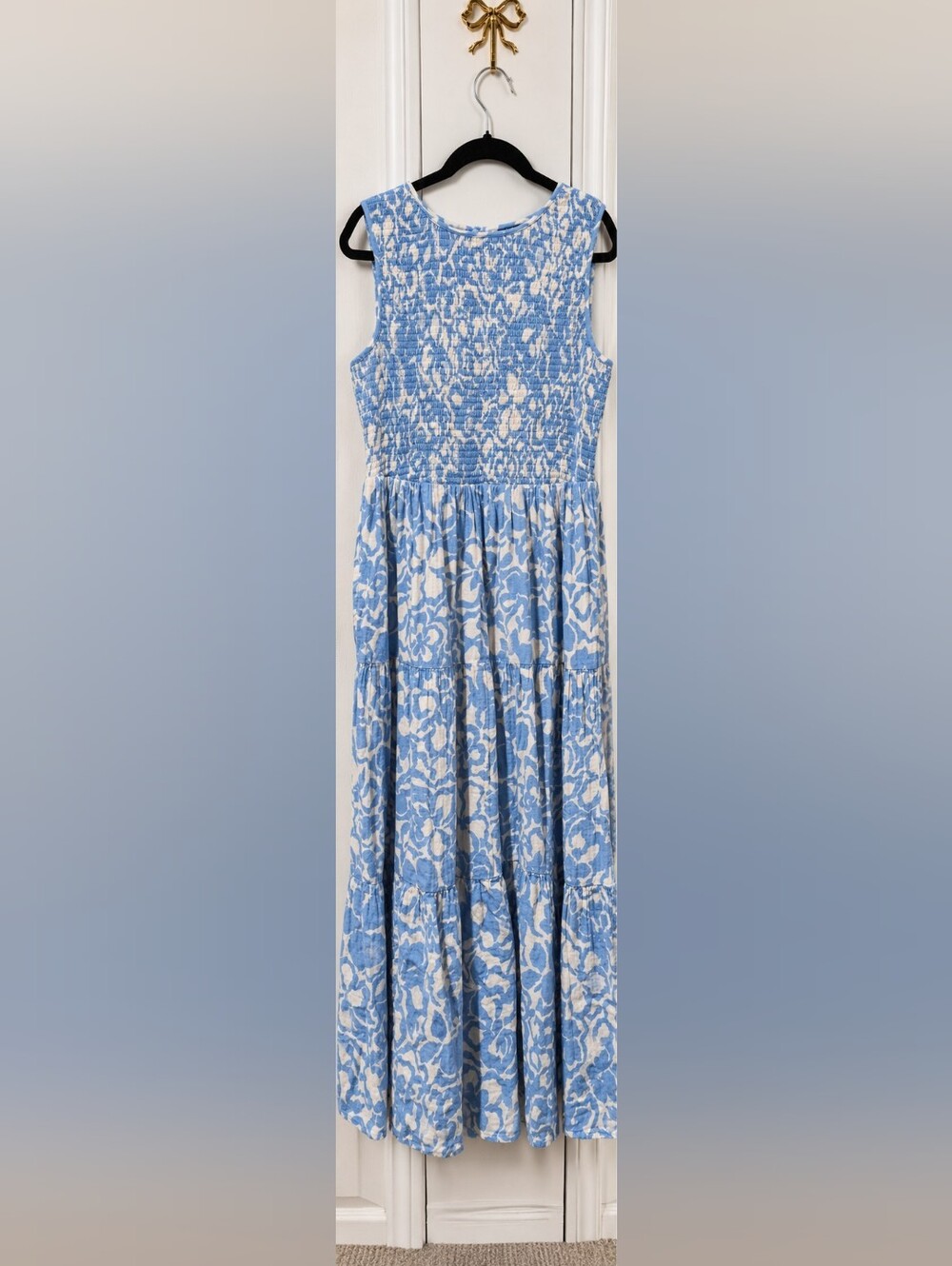 Nobody’s Child US 14 Organic Cotton Blue Floral Smocked Maxi Dress